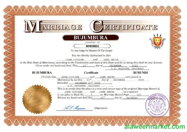 Burundi marriage certificate Word and PDF template